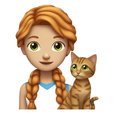 girl with blue eyes, with flowing ginger hair with brown tabby cat with greenish eyes sticker