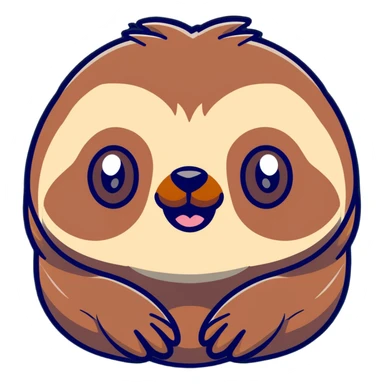 cartoon sloth face, big eyes, close up, entire frame, not realistic, playful expression sticker