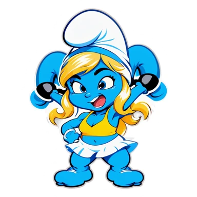 Smurfette with muscle and abs sticker