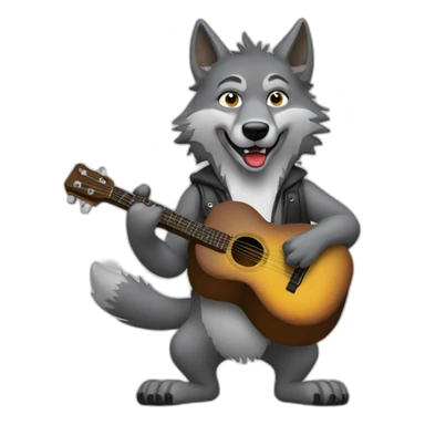 wolf playing guitar sticker
