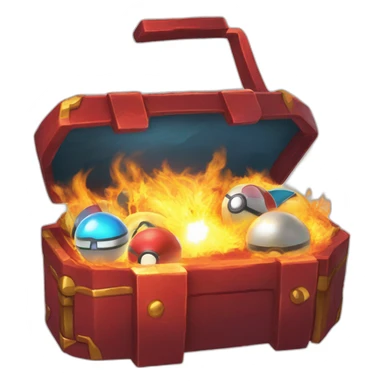 Pokemon Game LootCase Color Red Fire Flame Rich Treasure Legendary Epic Pokeballs and Pokemons Inside this have Shiny Glow sticker