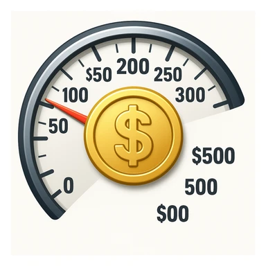 Show only half of the speedometer, and make the dollar coin in the center much bigger, keep classic apple emoji style sticker