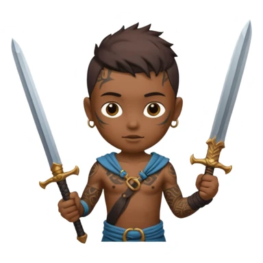 tattoed warrior ancient kid holding sword sticker