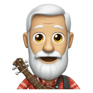 Old man, long grey beard, huge wild eyes, buck teeth, playing a banjo and wearing a red long sleeve plaid shirt sticker