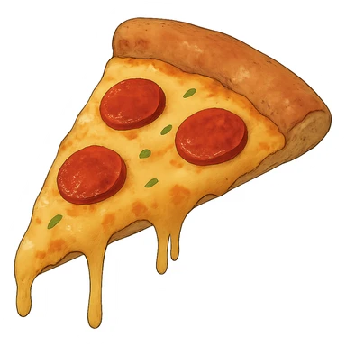 ghibli style illustration of a pizza slice sticker