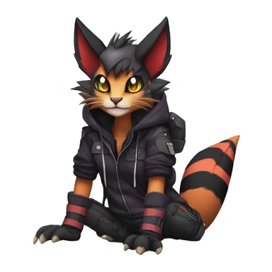 Cool Anthro Noivern-Litten-Caracal-Pokémon with edgy stripes hoodie spiked collar punk techwear Cargo Pants Full Body sticker