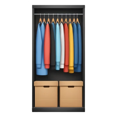Minimalistic flat vector icon, iOS style, thin black contour on white background. Open wardrobe with neatly arranged boxes inside. Clean, no text, no shadows sticker