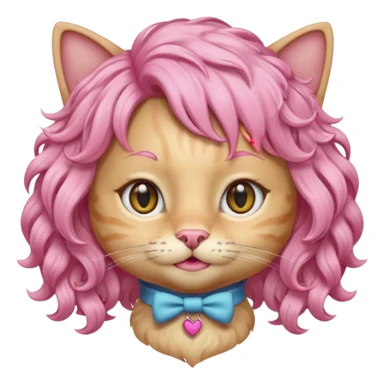 Blonde cat wearing pink curly wig sticker