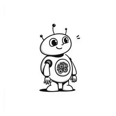 Hand-drawn robot with mechanical arms and gears sticker