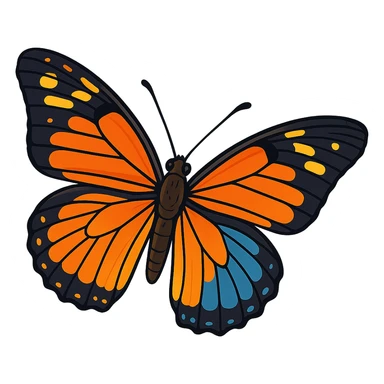 a realistic butterfly, vibrant toon style with realistic proportions, bright colors, detailed wings sticker