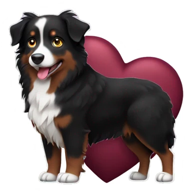 Small black australian shepherd dog with huge maroon heart sticker