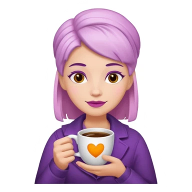 Create 3D minimalist emoji in the style of Coffee Lover — a coffee shop and roastery brand.
Style: cozy, warm.
Colors — purple-pink range.
white barista with coffee
on the form it says "Coffee Lover" sticker