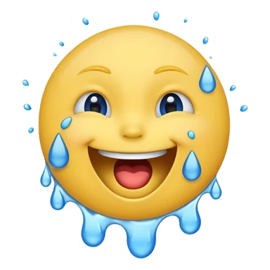 Emoji, yellow round laughing face, open mouth with Splashing blue tears from the eyes sticker
