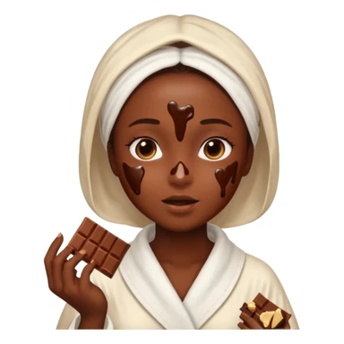 girl having facial wearing white robe, chocolate facial sticker