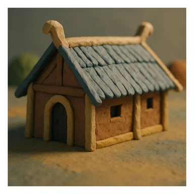 claymation style Anglo-Saxon longhouse, no text sticker