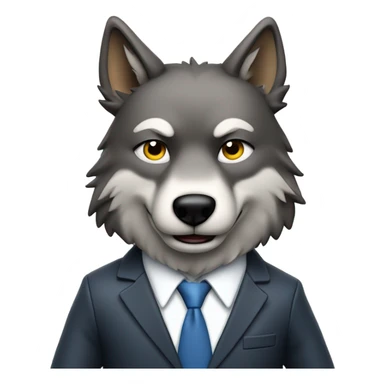 Wolf ceo wearing a suit determined smirking full body pose giving a peace sign  sticker
