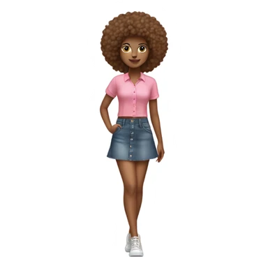 Tan girl with Afro and pink button top and jean skirt full body sticker