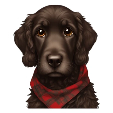 Black Chocolate brown colored doodle with a red and black flannel hankerchief sticker