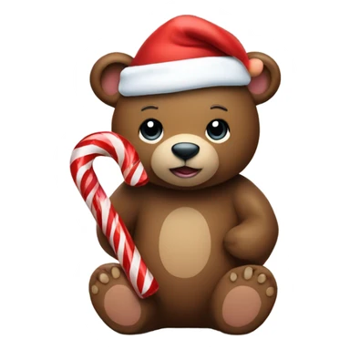 Bear with a candy cane and Santa hat  sticker