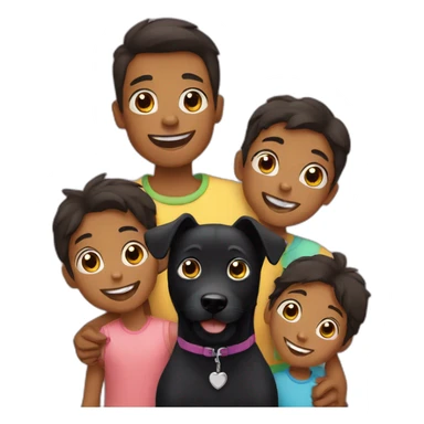 A black dog with his kids sticker