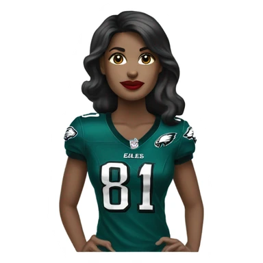  White female dark hair red lips wearing Philadelphia Eagles jersey sticker