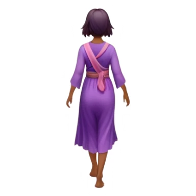 A small figure walks back across a foggy bridge, holding soft pink and purple orbs in each hand—symbolizing compassion and forgiveness. A gentle heart aura trails behind them, showing healing in motion. sticker