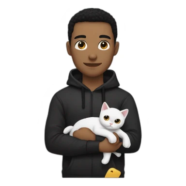 white man black hair, beany in tracksuit holdin black cat like a baby in arms sticker
