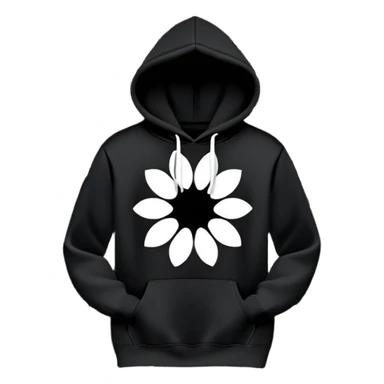 The BLACK Hoodie features a black base with distinctive white and black  open flower spots with empty space in the middle, These hollow ring-like patterns are scattered across. BLACK AND WHITE FLOWERS SPACED OUT FLOWERS, AND ONLY A FEW FLOWERS AND NO DOTS, NO VINES, NO LEAVES sticker