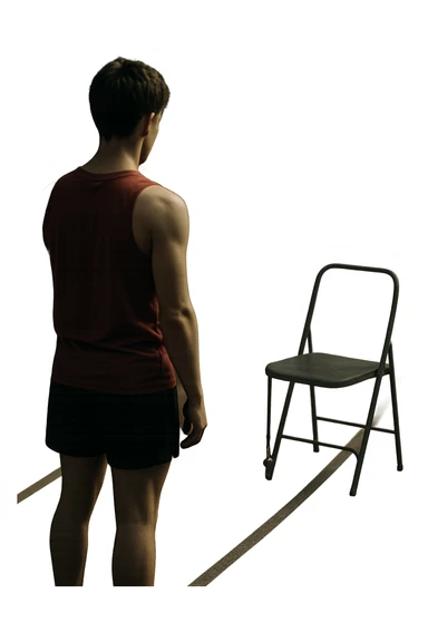 cinematic a person stands alone on a running track or in a fitness studio, glancing toward an empty coach’s chair or whistle hanging on a hook. The absence of the coach is emphasized by a faint, transparent silhouette or shadow where the coach should be. The atmosphere is quiet and a bit disheartened. in italiano sticker