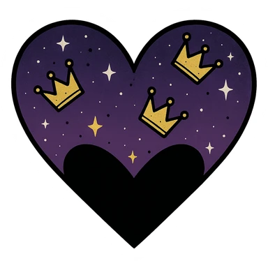 emo heart with night sky and falling crowns, remove background sticker