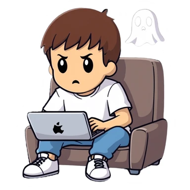 Young brunette boy wearing a ghost face tee shirt and playing video games on PC sticker
