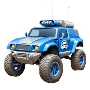 Star Wars’s Range trooper’s police evil darkly night blue Dirty and dented Local Motors Rally Fighter off road race car hot rod meets hummer trophy truck-style basher flying down a dusty road catching everything (silver wheels) sticker