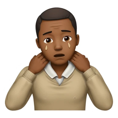 make a photo of a black man who is choking himself with his hands but his hands are on his neck sticker