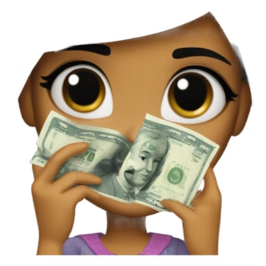 Black hair bratz girl wipes away tears with a banknote sticker