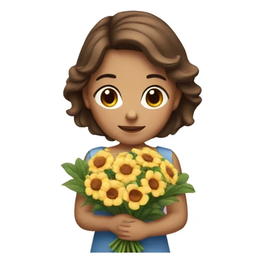 A girl with brown hair with a bouquet sticker