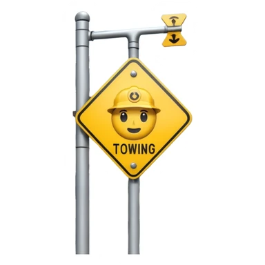 A 3D cartoon street sign showing a towing symbol, on a metal pole, clean background, Memoji-style rendering. sticker