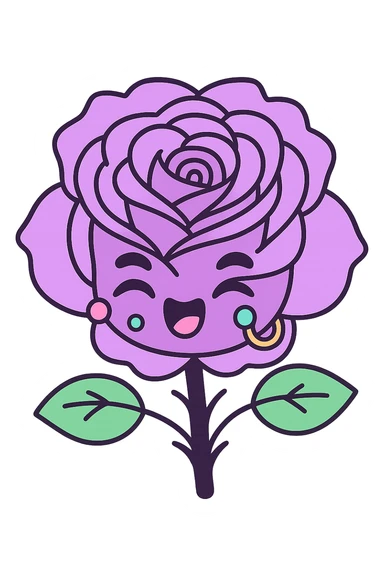Add pastel-colored piercings to the pastel goth rose emoji, keep the style and pastel palette, with no background. sticker