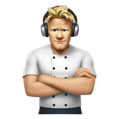 gordon ramsay listening with headphones, cooking sticker