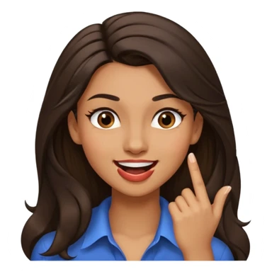 black slighty browin hair light brown skin woman, flirtatious gesture, biting her finger and winking emoji she also has tall hair and brown eyes sticker