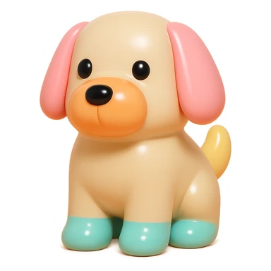               Transform {subject} into a soft vinyl figure with a smooth, glossy surface. The material should look slightly rubbery and tactile, with minimalistic curves and a matte-gloss hybrid finish. Use pastel or soft solid colors. The surface is seamless, with no visible textures or roughness. Studio lighting, vibrant background, clean, playful, designer toy aesthetic and no shadows. {subject} = dog sticker
