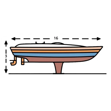 technical diagram of 4 meter boat hull with measurement marked sticker