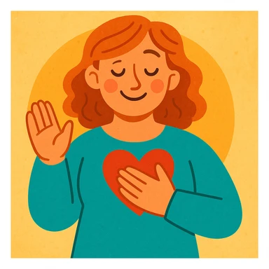 gentle caring woman with heart symbol, exuding warmth and reassurance, soft inviting illustration style, Mutmacherin sticker