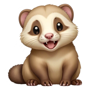 Cinematic Cute Yawning sable ferret Portrait Emoji, Head tilted slightly with an exaggerated, wide-open yawn, showcasing a long, flexible body with a plush fur in soft brown and cream, droopy, drowsy eyes, and a relaxed expression, Simplified yet irresistibly endearing features, highly detailed, glowing with a soft, cozy natural glow, high shine, relaxed yet expressive, stylized with a dash of whimsical charm, soft glowing outline, capturing the essence of a sleepy yet affectionate sable ferret that seems ready to curl up for a nap! sticker