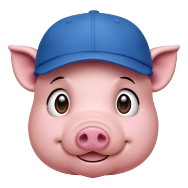 Pig emoji with blue baseball cap sticker