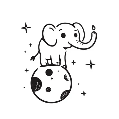 an elephant on the moon, hand drawn doodle style sticker