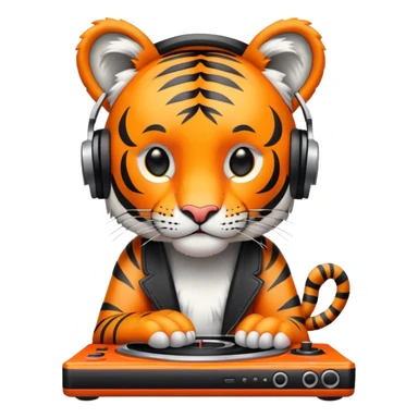 Tiger DJ with headphones and turntable sticker