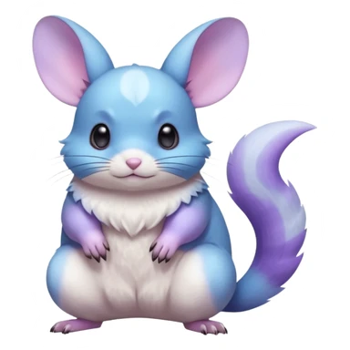 Light-pastel-Cyan-white-blue-gradients rodent-chinchilla-Minccino-Pokémon-Fakémon-fusion-hybrid-Pokémon-animal-creature, full body with purple-violet-pinkish round cheek markings  sticker