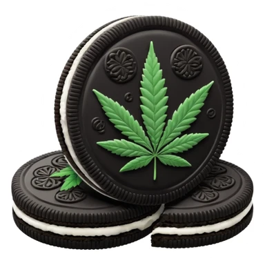 black and white oreo cookies with cannabis leaf sticker