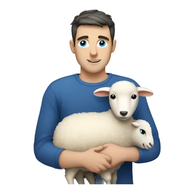 white man with blue eyes and dark short hair hugging sheep  sticker