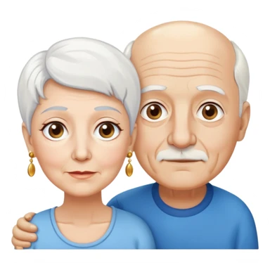 Una abuela italiana blanca con ojos marrones, cabello corto blanco y aretes de oro,  junto a su esposo abuelo de piel blanca italiano con pelo blanco casi calvo y ojos color azul  sticker